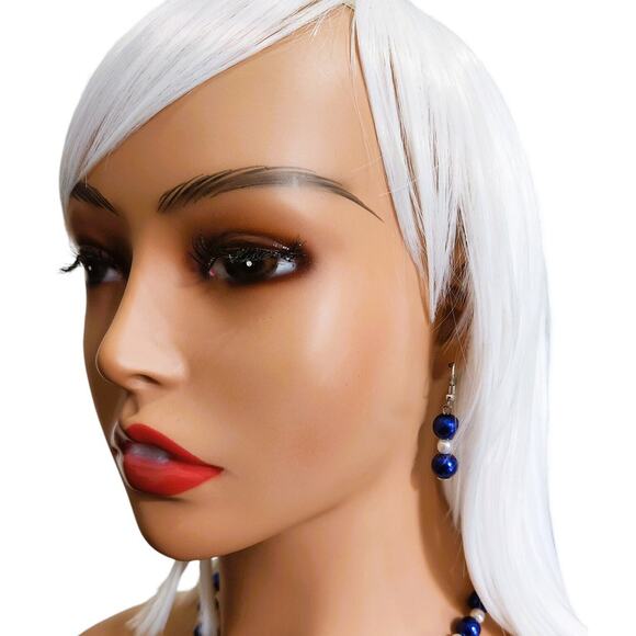 Zeta Phi Beta Jewelry Set Blue and white Necklace, Bracelet and Earrings - Picture 4 of 6